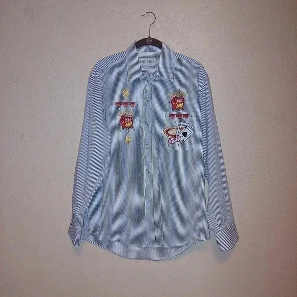 Las Olas Woman's Black Striped Gambling themed Shirt Size Medium - Picture 2 of 9